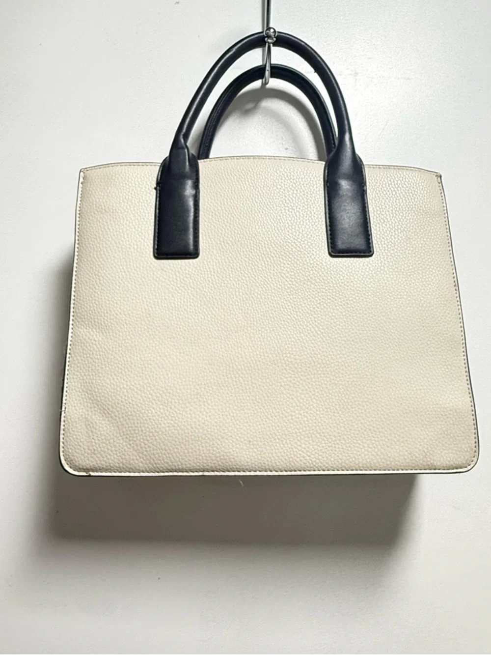 Cream and Black Leather Tote Bag